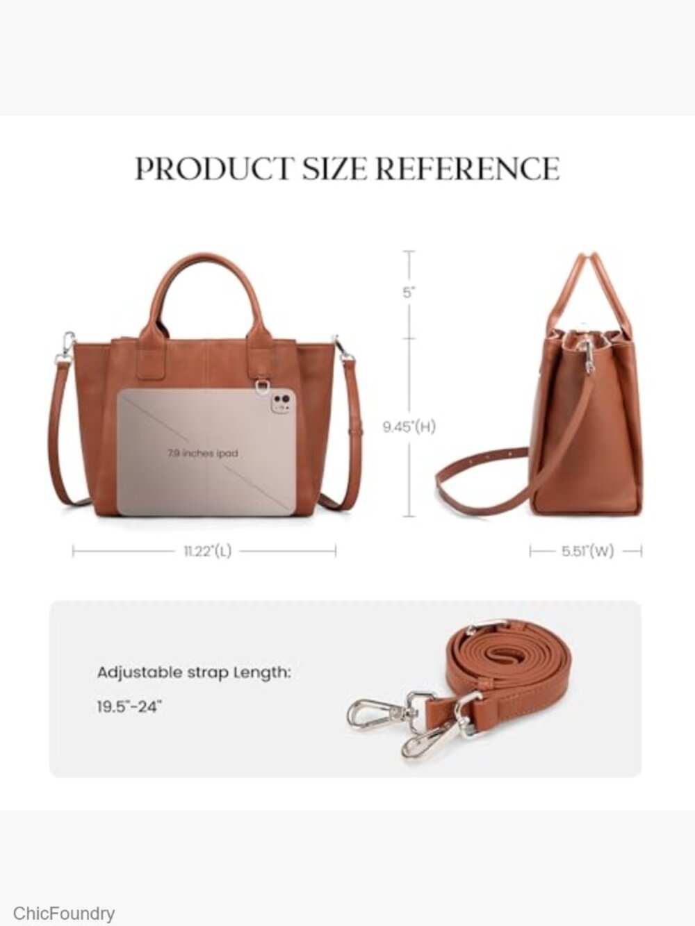 Genuine Leather Satchel Purse, Triple Pocket Medium Top-Handle Crossbody - Picture 5 of 7
